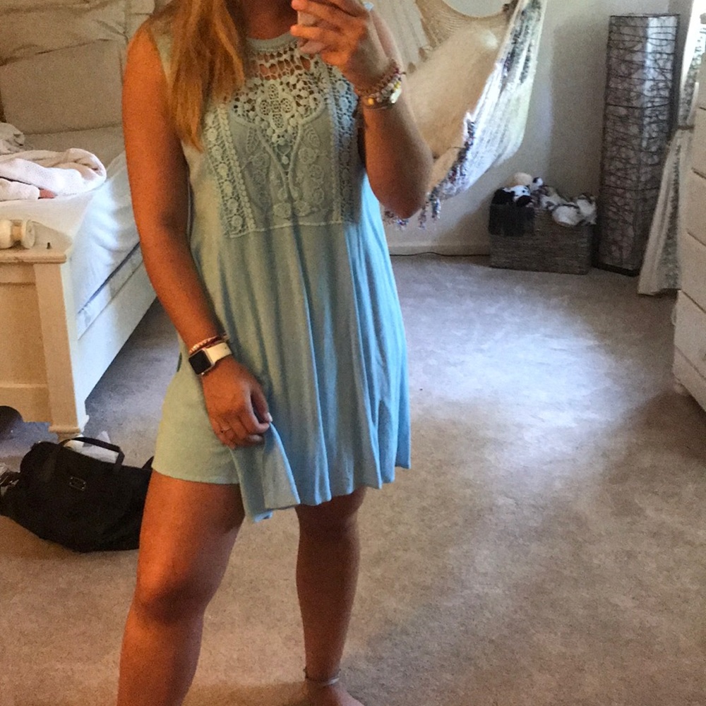 Elegant Sky Blue Sleeveless Mini Dress